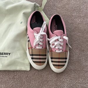 Burberry Pink and Tan Plaid Sneakers